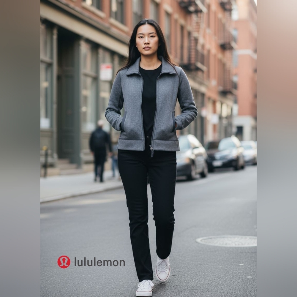 Lululemon Womens Jacket Gray Black Sweatshirt: En Route Athleisure Back Zip - Picture 1 of 9